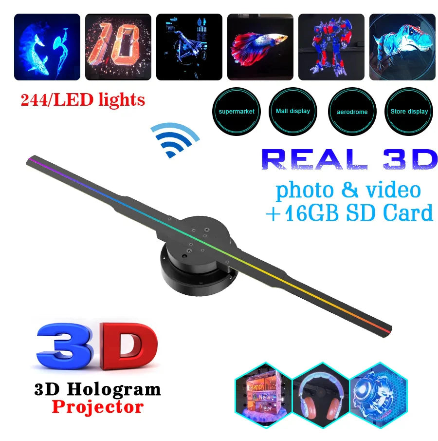 Led Luminous Sign Light Holographic Projector Diy Fan Screen Video Picture 3D Holographic Light Holiday Decoration