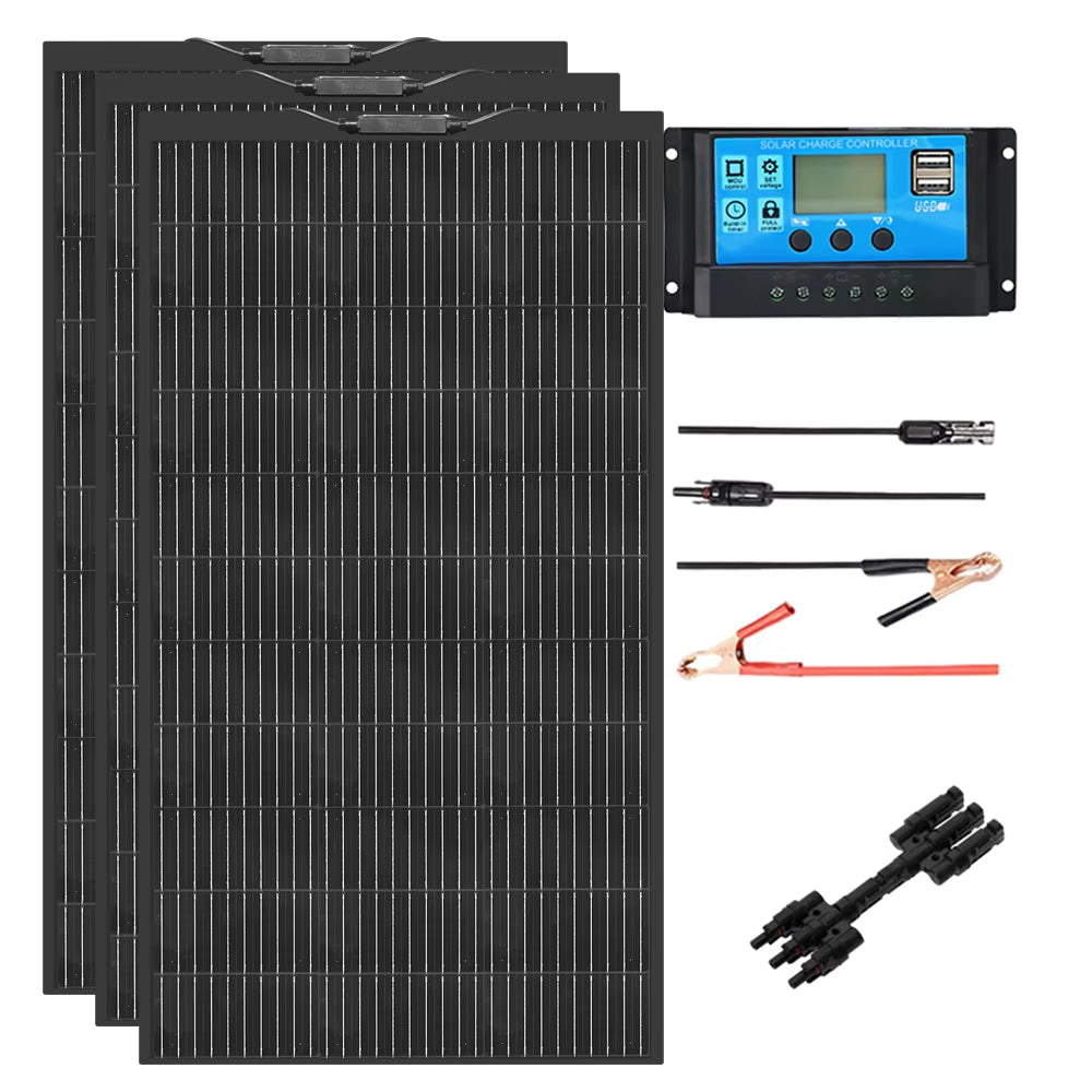 Flexible Solar Panel 12V Kits 240W 360W 480W 600W 720W Charge Controller Cable for Battery RV Trailer Boat Cabin Caravan Truck