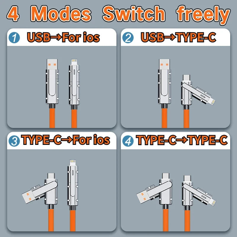 4 in 1 100W Fast Charging USB & Type C to USB C / Lighting Cable for Iphone 15 14 13 Pro Max Huawei Xiaomi PD Mobile Phone Cable