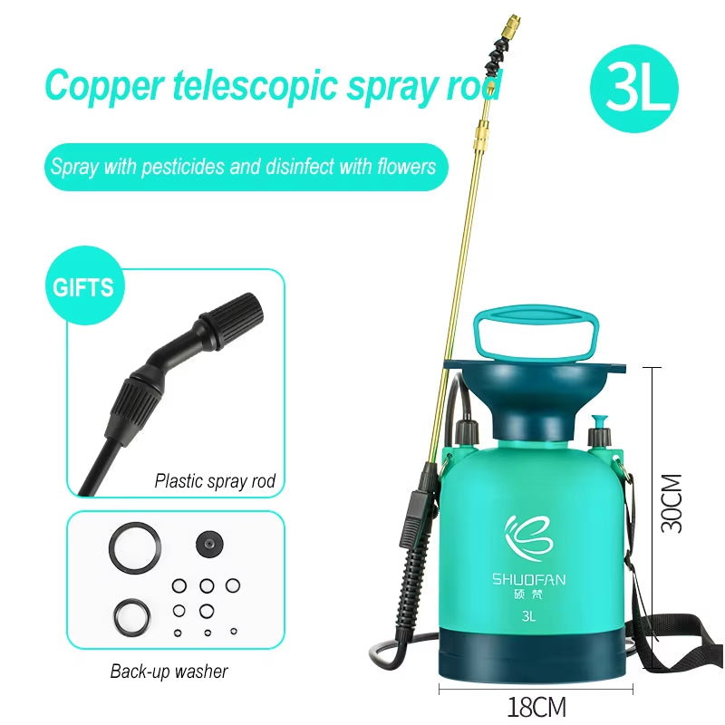 0.8 Gallon Portable Pump Pressure Sprayer with Pressure Relief Valve Garden Sprinkler Extended Brass Washer Wand Lawn Hydro Jet