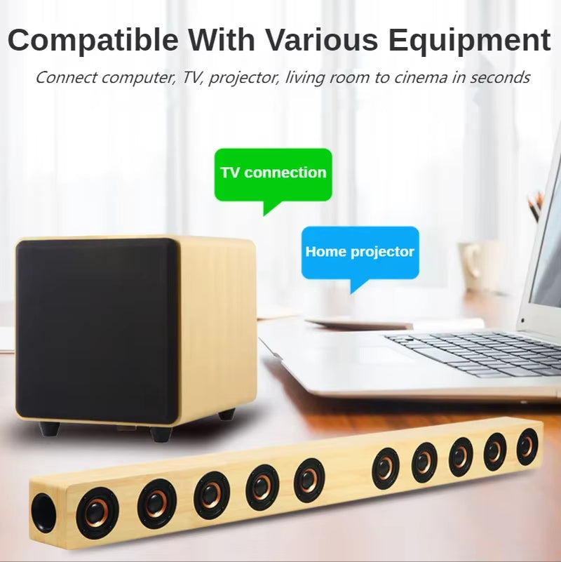 High Power Bluetooth Speakers Wooden Soundbar for TV Home Theater System Stereo Boombox with Subwoofer Sound Box Remote Control