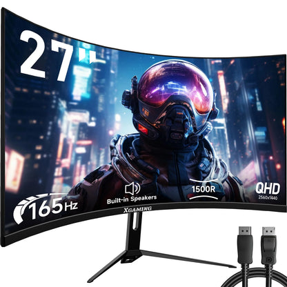 27Inch 165Hz Curved Gaming Monitor, 1440P 144Hz Gaming Monitor, QHD 2K(2560X1440) PC Monitor, LCD Computer Monitor for Laptop with 2 Speaker&Backlight, 1Ms Freesync, Metal Base, DP&HDMI