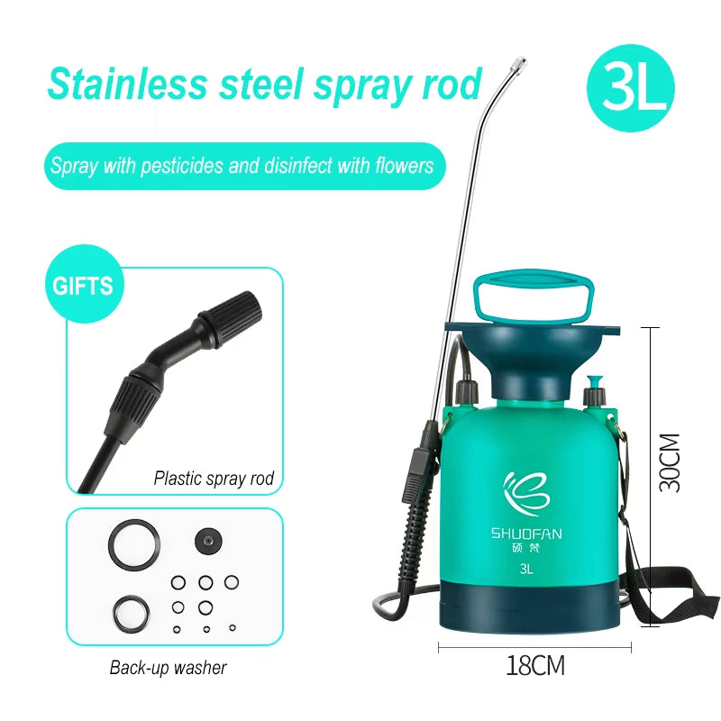 0.8 Gallon Portable Pump Pressure Sprayer with Pressure Relief Valve Garden Sprinkler Extended Brass Washer Wand Lawn Hydro Jet