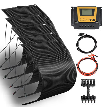 Flexible Solar Panel 12V Kits 240W 360W 480W 600W 720W Charge Controller Cable for Battery RV Trailer Boat Cabin Caravan Truck